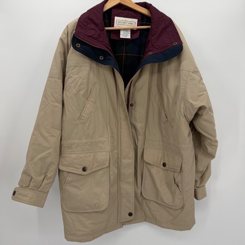 Vintage Bryant Park Tan Plaid Lined Field Jacket Utility Barn Coat Mens 1X